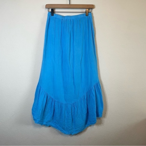 Stark X Tulip Hem Cotton Blue Pull On Stretch Waist Midi Skirt Size Small - Picture 5 of 10